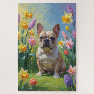 French Bulldog Spring Flowers Painting Jigsaw Puzzle