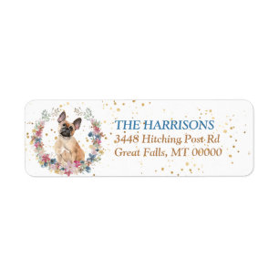 French Bulldog Spring Flowers Wreath Label