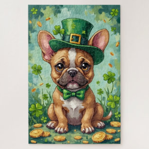 French Bulldog St Patrick’s Day Cute Lucky Dog Jigsaw Puzzle