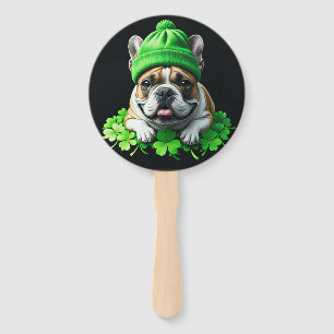 French Bulldog St. Patrick's Day Shamrock Luck Hand Fan