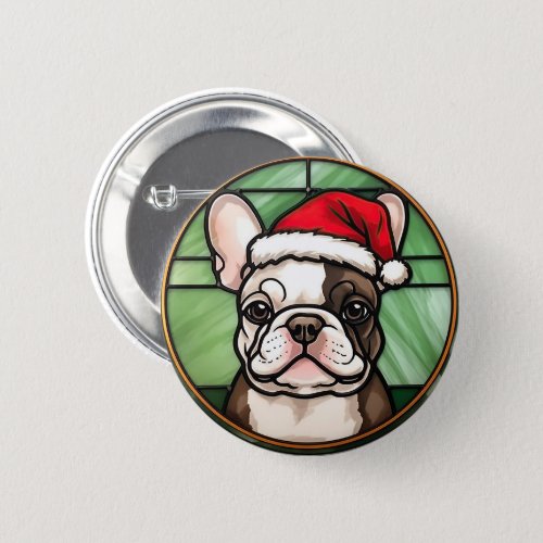 French Bulldog Stained Glass Christmas Button
