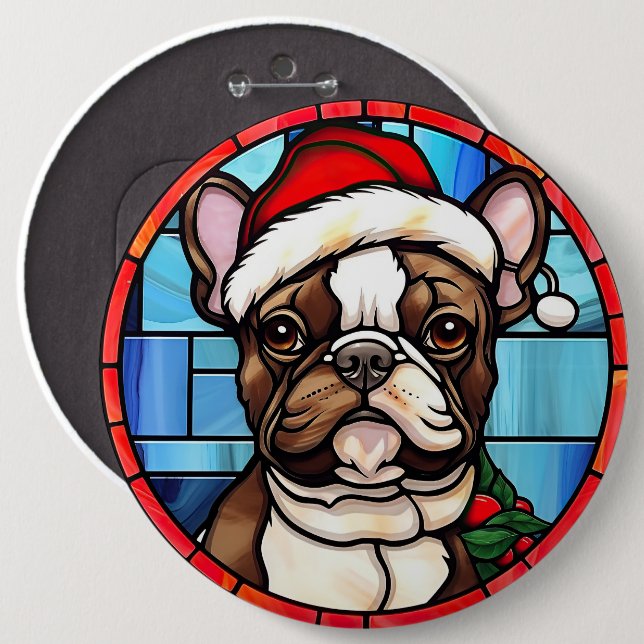 French Bulldog Stained Glass Christmas  Button (Front & Back)