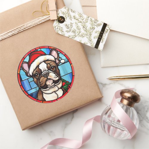 French Bulldog Stained Glass Christmas  Classic Round Sticker