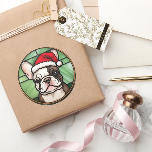 French Bulldog Stained Glass Christmas Classic Round Sticker