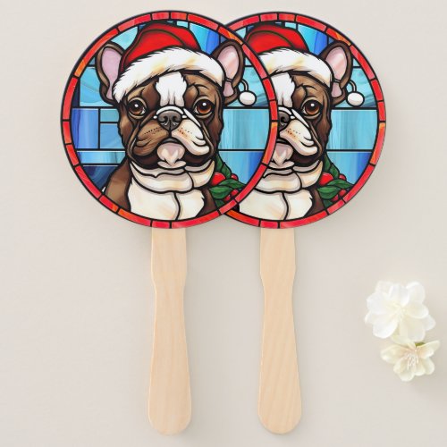 French Bulldog Stained Glass Christmas  Hand Fan