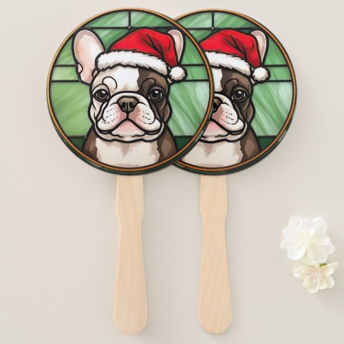 French Bulldog Stained Glass Christmas Hand Fan