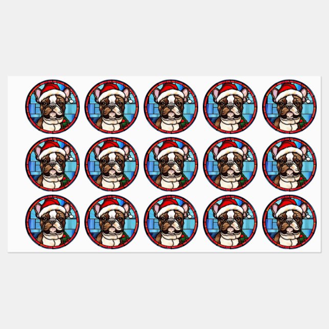 French Bulldog Stained Glass Christmas  Labels (Sheet)
