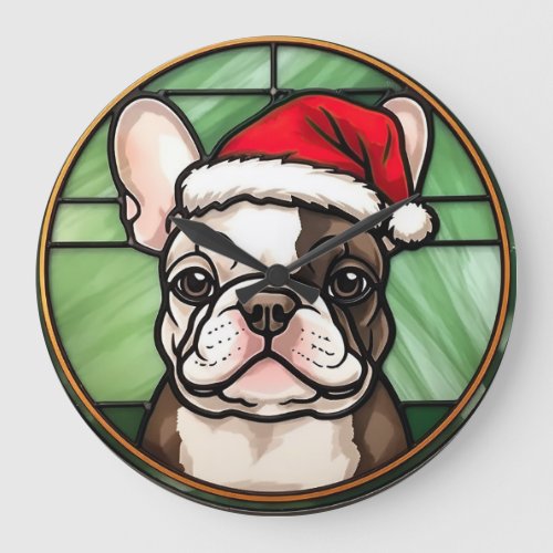 French Bulldog Stained Glass Christmas Large Clock