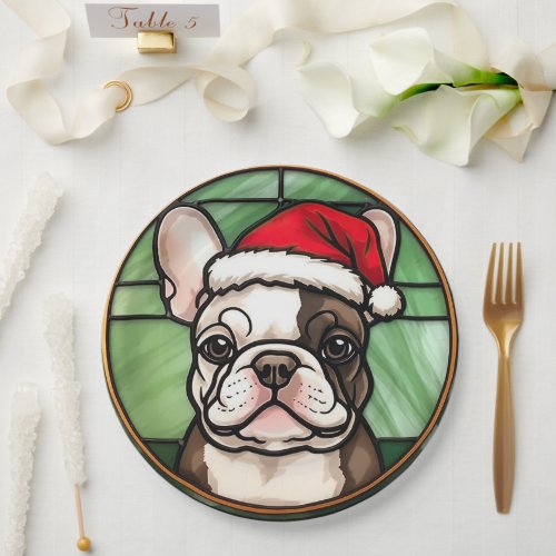 French Bulldog Stained Glass Christmas Paper Plates