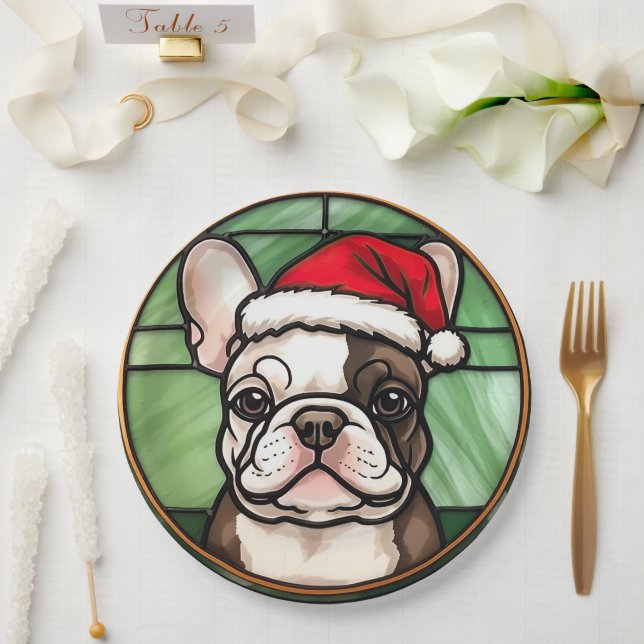 French Bulldog Stained Glass Christmas Paper Plates (Wedding)