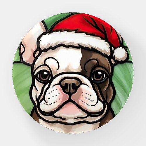 French Bulldog Stained Glass Christmas Paperweight