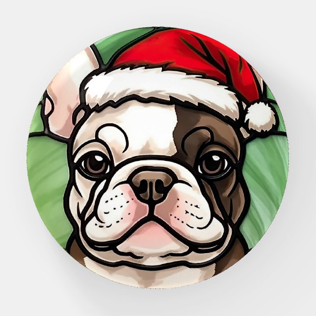 French Bulldog Stained Glass Christmas Paperweight (Front)