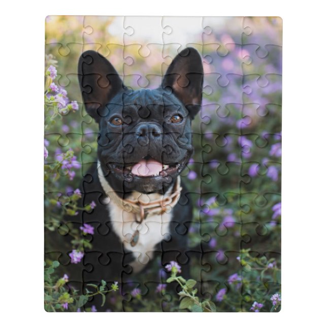 French Bulldog Stands in Flowers Jigsaw Puzzle (Puzzle Vertical)