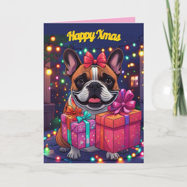 French Bulldog String Lights Christmas Card (Front)
