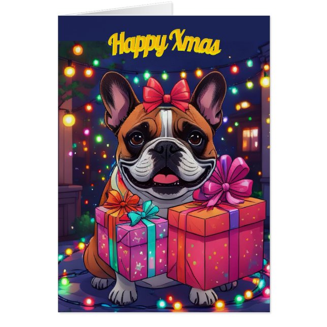 French Bulldog String Lights Christmas Cards (Front)