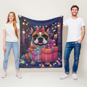 French Bulldog String Lights Christmas Fleece Blanket