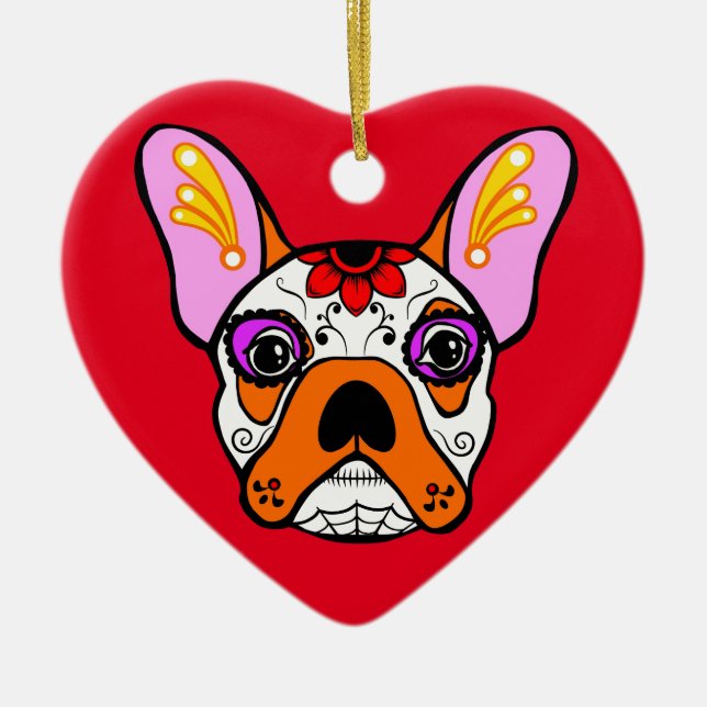 French Bulldog Sugar Skull Ceramic Ornament (Front)
