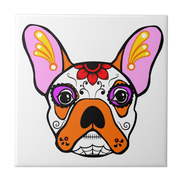 French Bulldog Sugar Skull Ceramic Tile (Front)