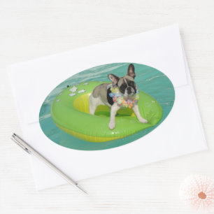 French Bulldog Summer French Bulldog Oval Sticker