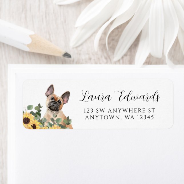 French Bulldog Sunflower Eucalyptus Return Address Label (Insitu)