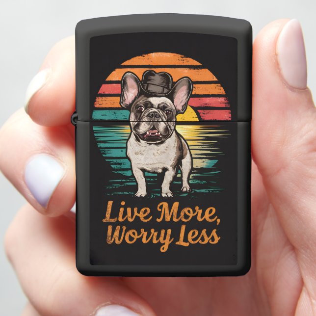 French Bulldog Sunset Chill Zippo Lighter (In Hand)