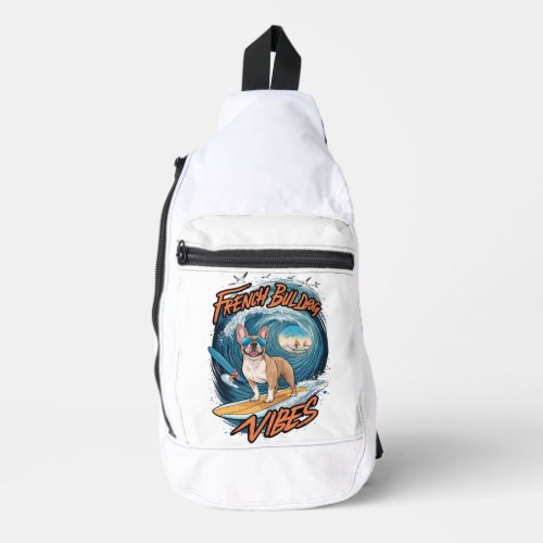 French Bulldog Surfing Frenchie Splash Sling Bag
