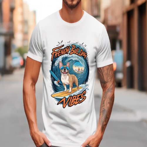 French Bulldog Surfing Frenchie Splash T_Shirt