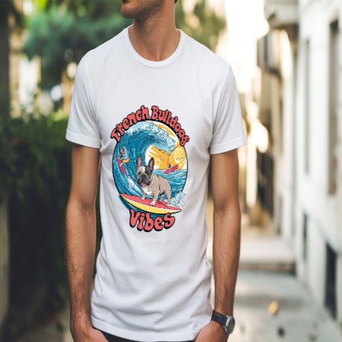 French Bulldog Surfing Tropical Wave T_Shirt