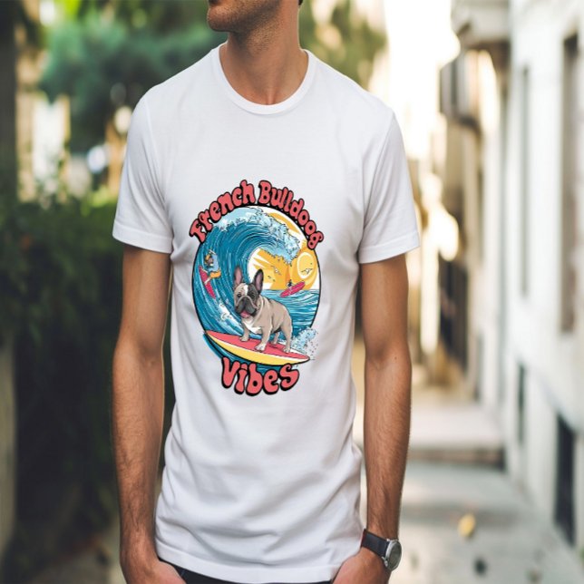 French Bulldog Surfing Tropical Wave T-Shirt (Creator Uploaded)