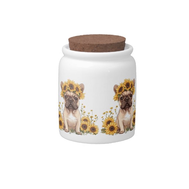 French Bulldog Surrounded By Sunflowers Candy Jar (Front)