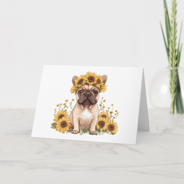 French Bulldog Surrounded By Sunflowers Card (Front)