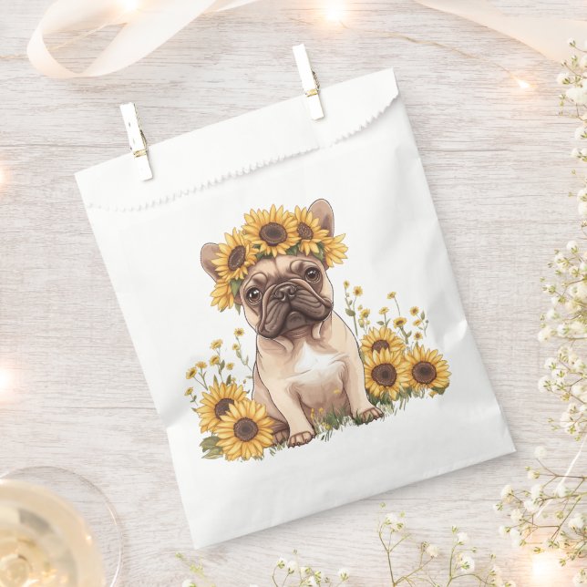 French Bulldog Surrounded By Sunflowers Favor Bag (Clipped)