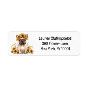 French Bulldog Surrounded By Sunflowers Label