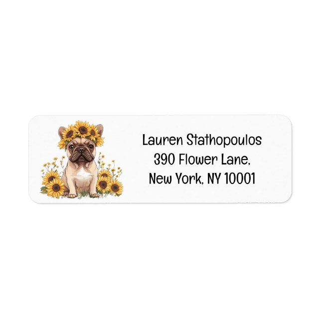 French Bulldog Surrounded By Sunflowers Label (Front)
