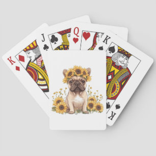 French Bulldog Surrounded By Sunflowers Poker Cards