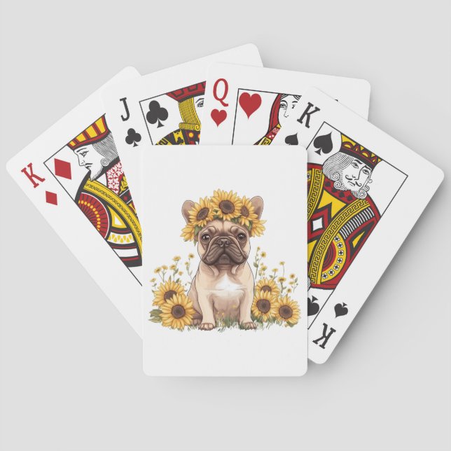 French Bulldog Surrounded By Sunflowers Poker Cards (Back)
