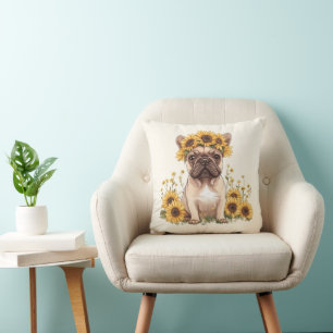 French Bulldog Surrounded By Sunflowers Throw Pillow