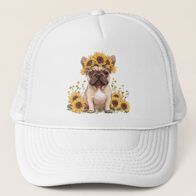 French Bulldog Surrounded By Sunflowers Trucker Hat (Front)