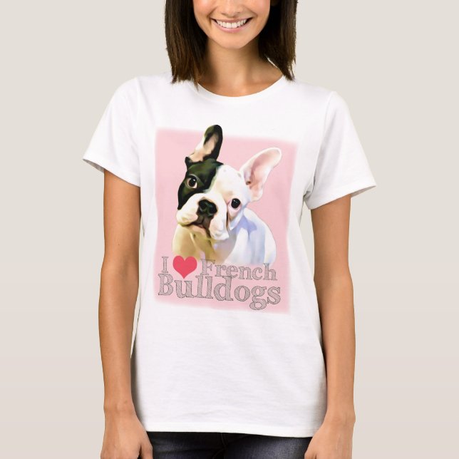 French Bulldog T-Shirt - I Heart French Bulldogs (Front)