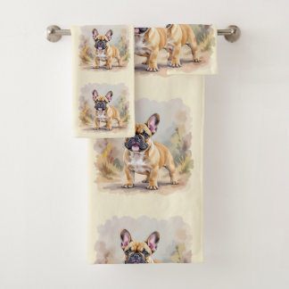 French Bulldog Tan Fawn-Colored Cute Frenchie Dog Bath Towel Set