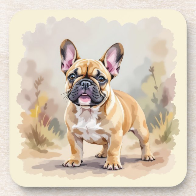 French Bulldog Tan Fawn-Colored Cute Frenchie Dog Beverage Coaster (Front)