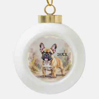 French Bulldog Tan Fawn-Colored Cute Frenchie Dog Ceramic Ball Christmas Ornament