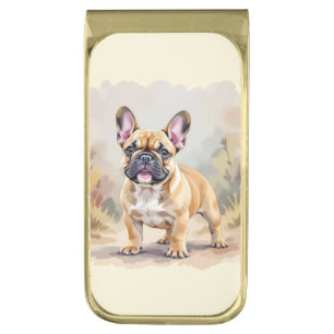 French Bulldog Tan Fawn-Colored Cute Frenchie Dog Gold Finish Money Clip
