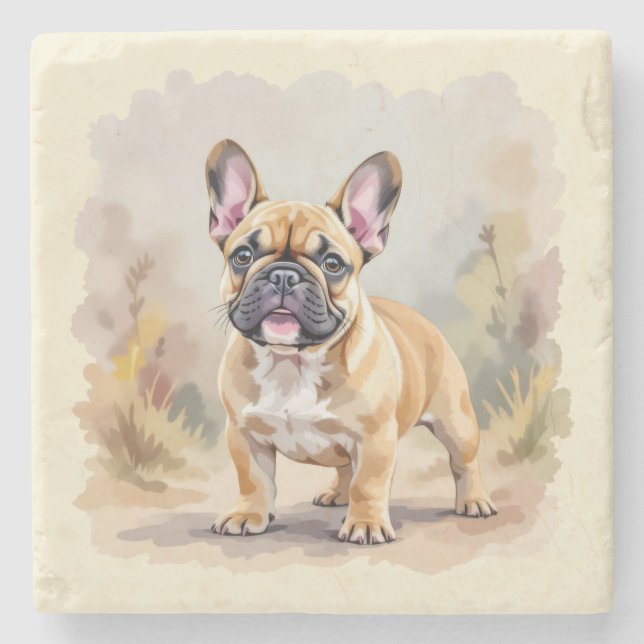 French Bulldog Tan Fawn-Colored Cute Frenchie Dog Stone Coaster (Front)