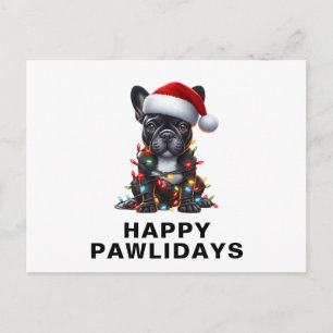 French Bulldog Tangled in Christmas Lights Funny Holiday Postcard