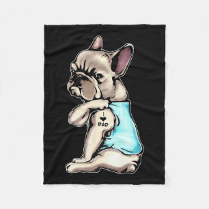 French Bulldog Tattoos I Love Dad Sitting Gift Fat Fleece Blanket