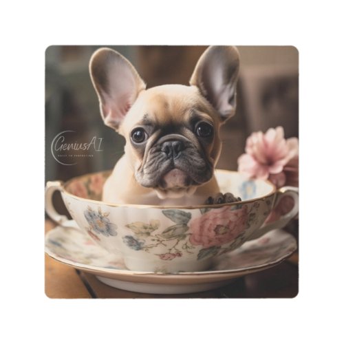 French Bulldog Teacup Metal Wall Art