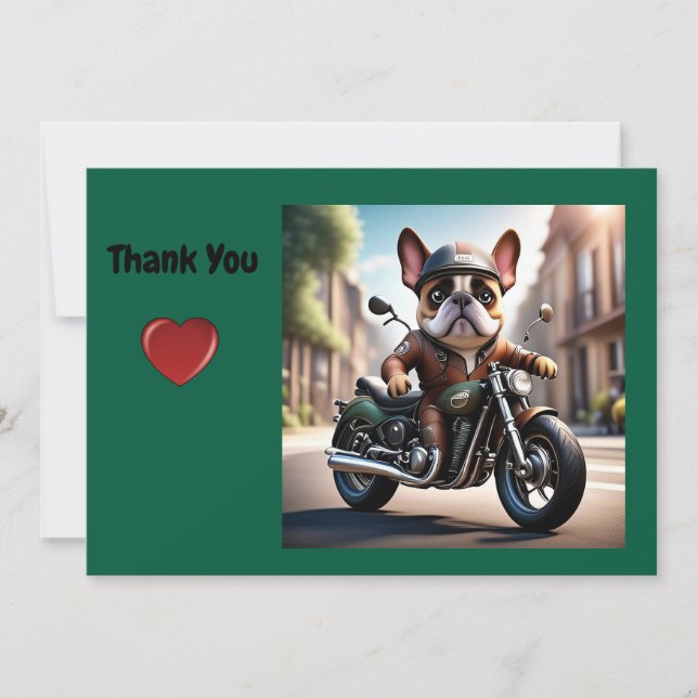French Bulldog thank you motorcycle Invitation (Front)