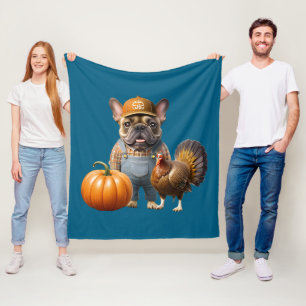 French Bulldog Thanksgiving French Bulldog Fleece Blanket