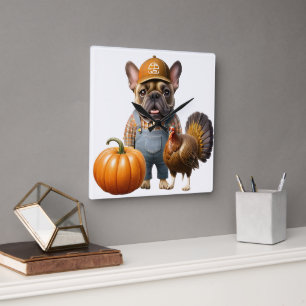 French Bulldog Thanksgiving French Bulldog Square Wall Clock